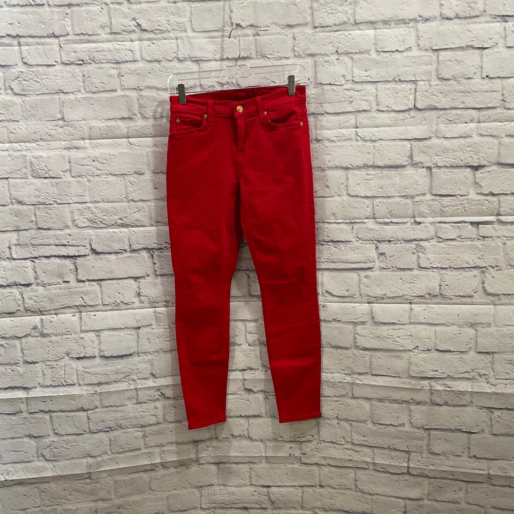 7 for All Mankind Fire Red Skinny Jeans Sz 26
